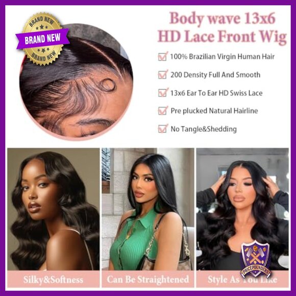 28 Inch Human Hair Wig 200% Density Body Wave HD Lace Front Pre Plucked